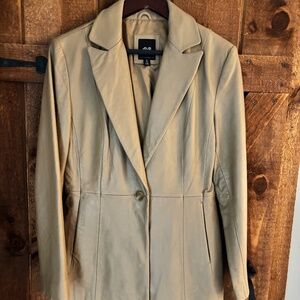 JLC New York Genuine Leather Blazer Jacket – Tan Beige Brown, Size M